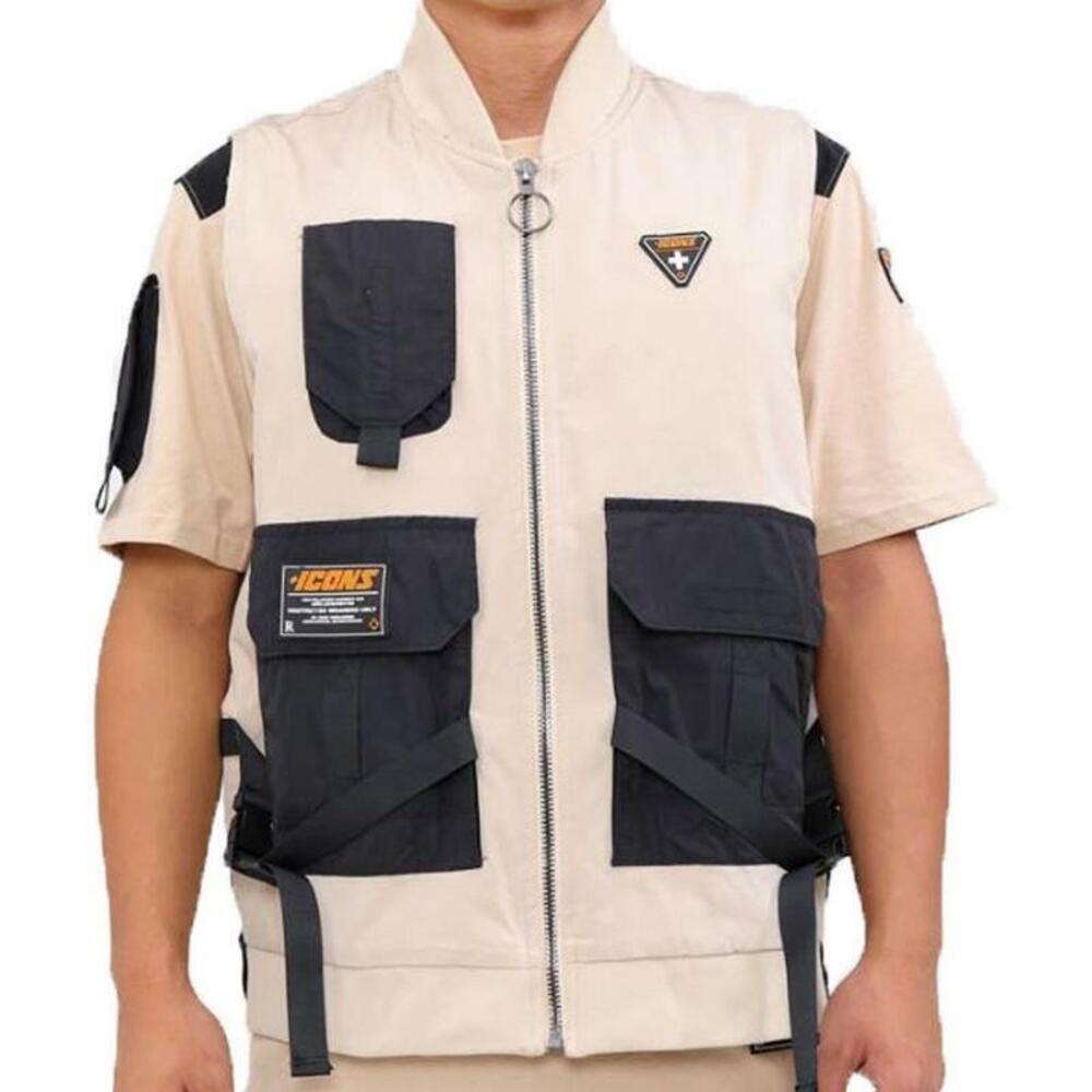 Hudson Men's Icons Beige Tactical Vest Sleeveless Jacket Size Small Streetwear